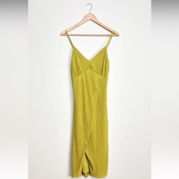 Lulus View and I Chartreuse Tie-Back Faux-Wrap Midi Dress - Picture 8 of 14